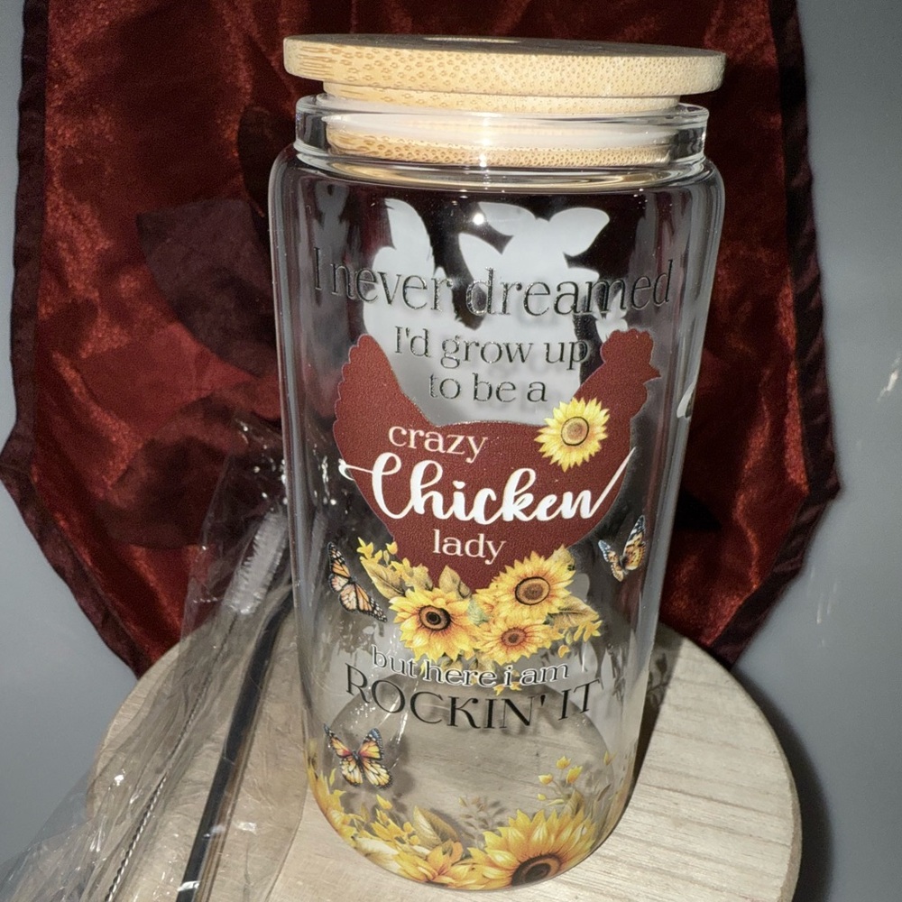 Sunflower ChickenGlass Tumbler with Straw